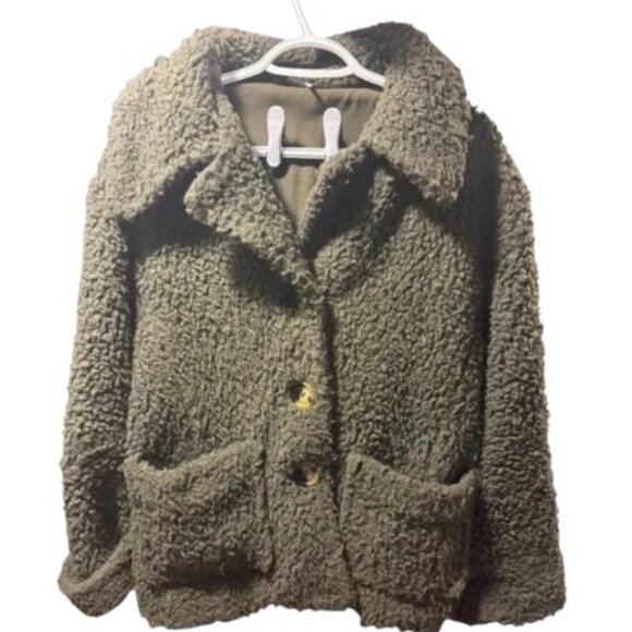 Free People So Soft olive green teddy peacoat size S - Picture 5 of 6